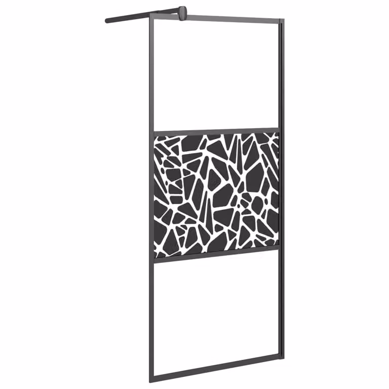 Parete Doccia Walk in 90x195cm Vetro ESG con Design Pietre Nero