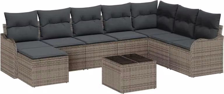 Set Divano da Giardino 9 pcs Grigio polyrattan