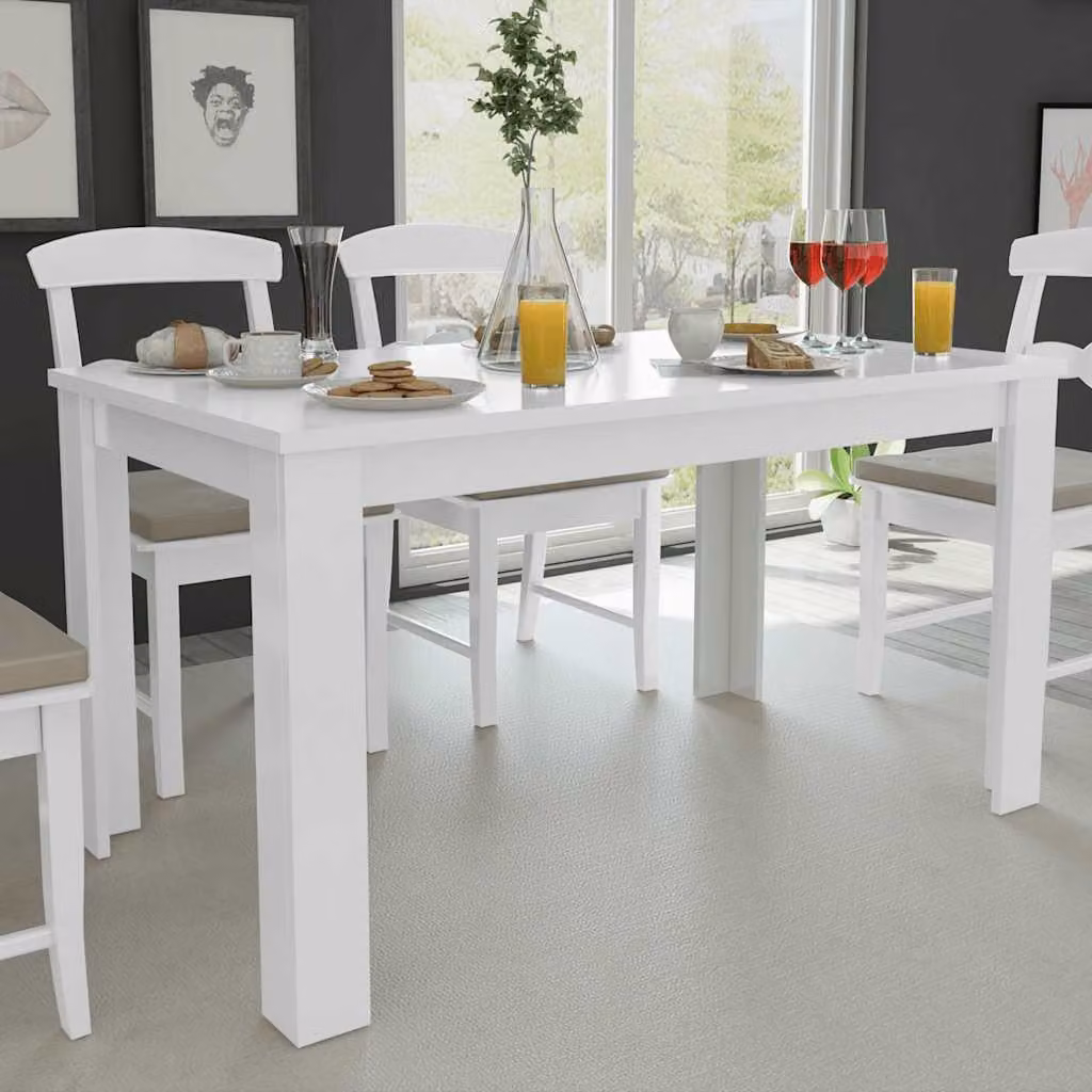 vidaXL Tavolo da Pranzo Moderno Rettangolare in Legno Bianco L: 140 cm, P: 80 cm, H: 75 cm