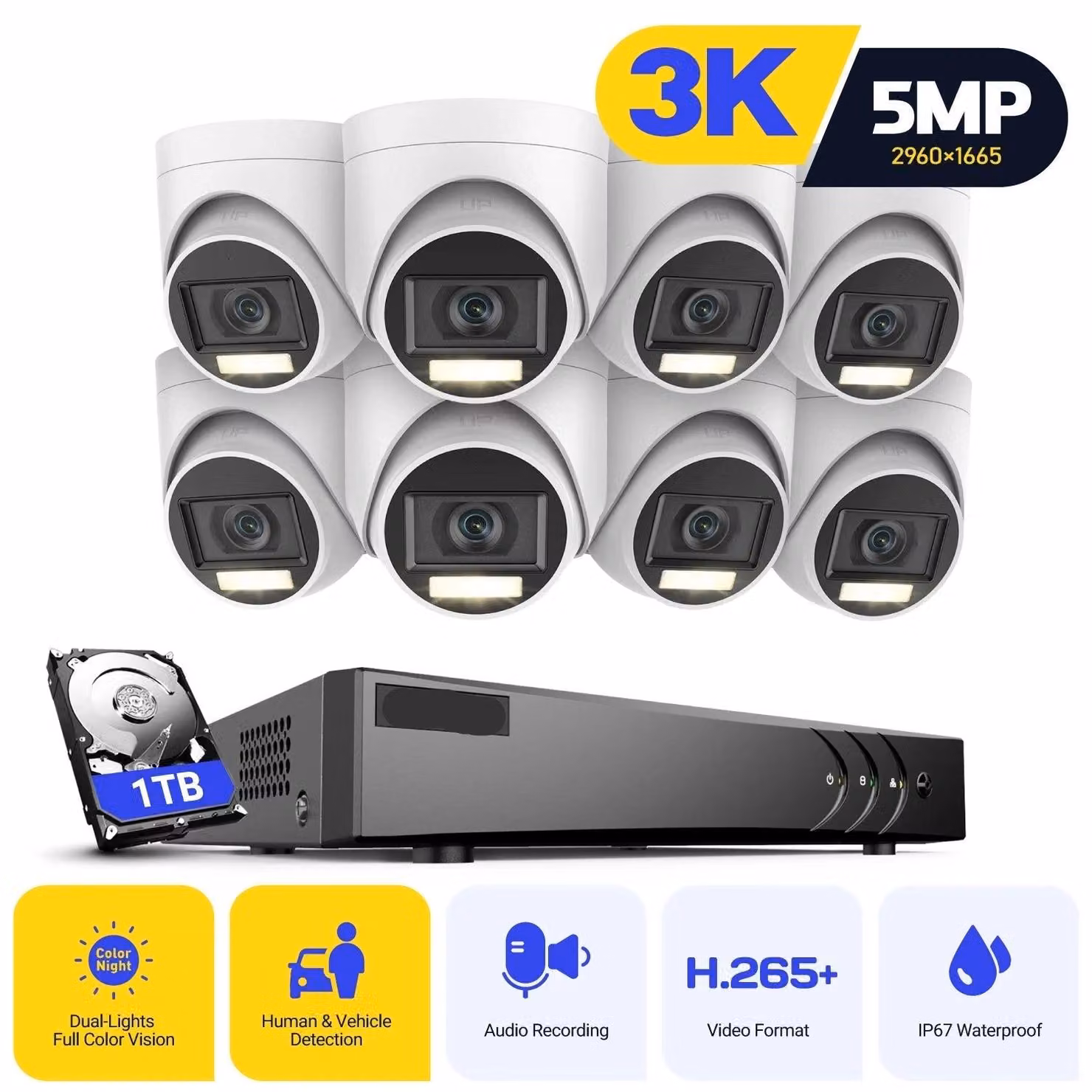 Sistema di videosorveglianza - Monitoraggio tramite telecamere - Telecamera di sicurezza - 8 canali - 5-in-1 - Per 8 telecamere