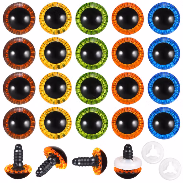 20 occhi di sicurezza colorati da 15 mm, ideali per realizzare animali all'uncinetto e altri progetti di artigianato