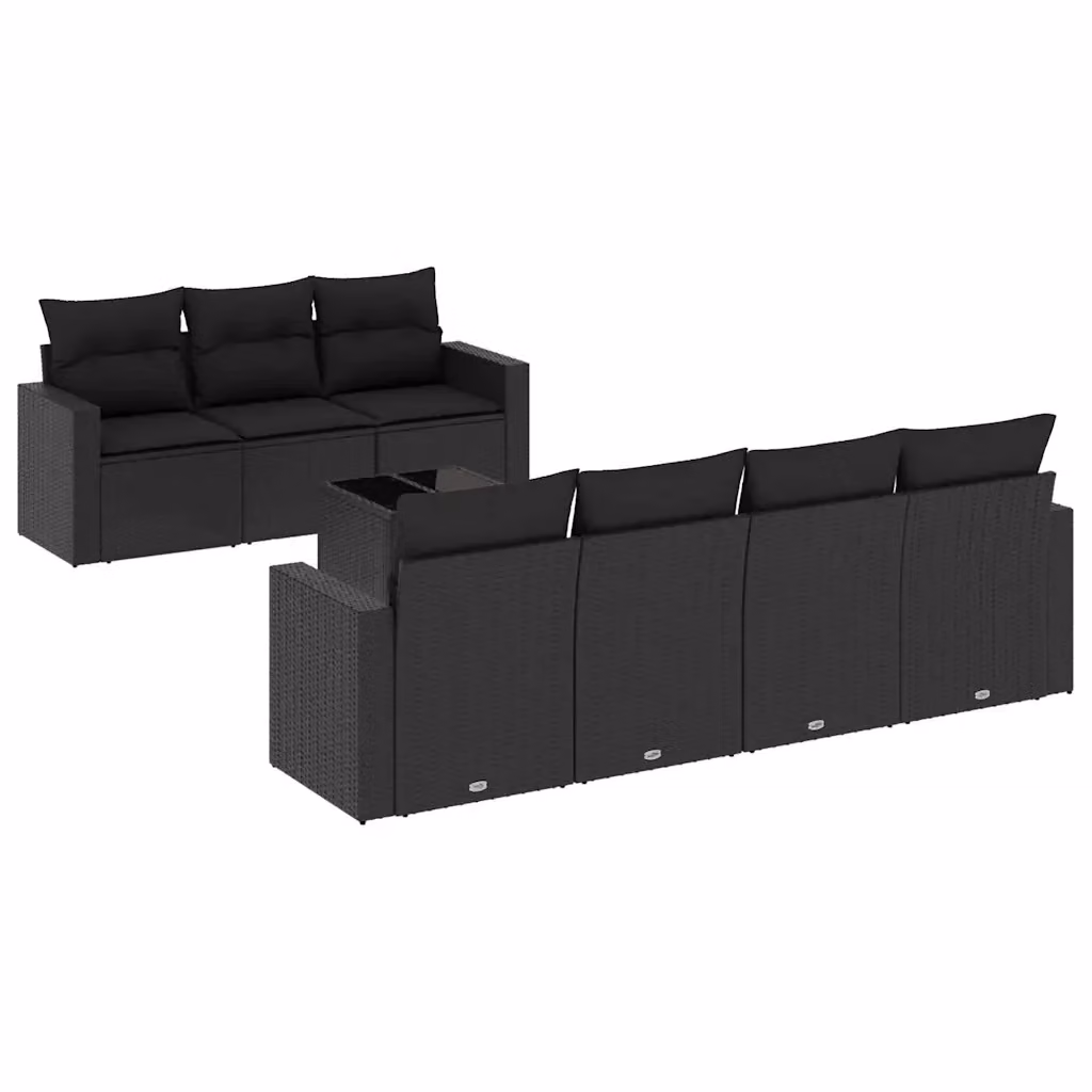vidaXL Set Divani da Giardino a L in Polyrattan Nero con 8 Cuscini e Tavolino – 2