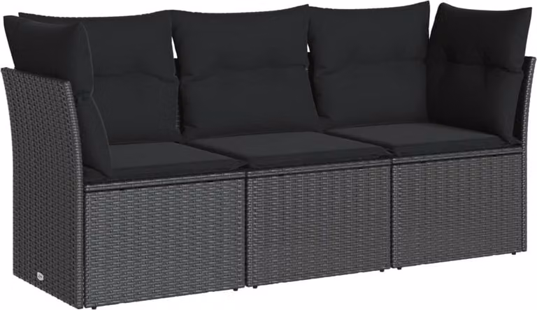 Set Divani da Giardino 3 pz con Cuscini in Polyrattan Nero