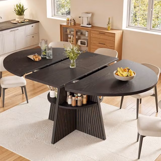 Tavolo allungabile da pranzo con vano aperto e piano in MDF nero 110-150 × 110 × 76 cm