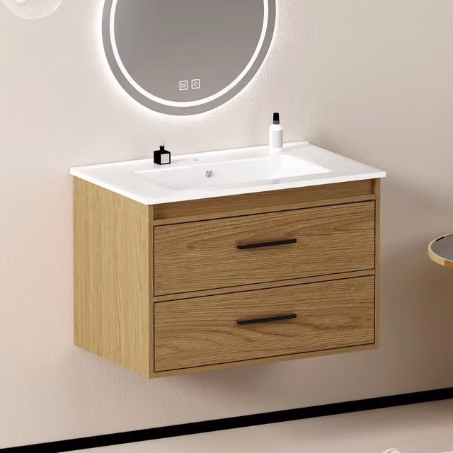 Armadietto Bagno 75 cm ¨C MINIMAL ¨C Rovere Chiaro, 2 Cassetti