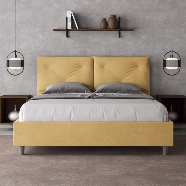 Letto matrimoniale alla francese Ityhome imbottito in microfibra giallo L/P: 150 x 200 cm – 1