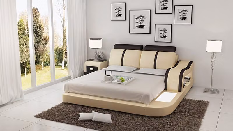 Design Bett XXL Big Betten Leder Hotel Polster 180x200 Multifunktion Regal USB