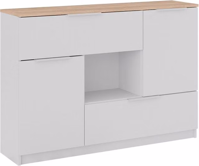 Cassettiera per camera da letto Betti Bianco/Sonoma 120 x 83.6 cm 2x porta, 2x cassetto e 1x scomparto aperto Vicco
