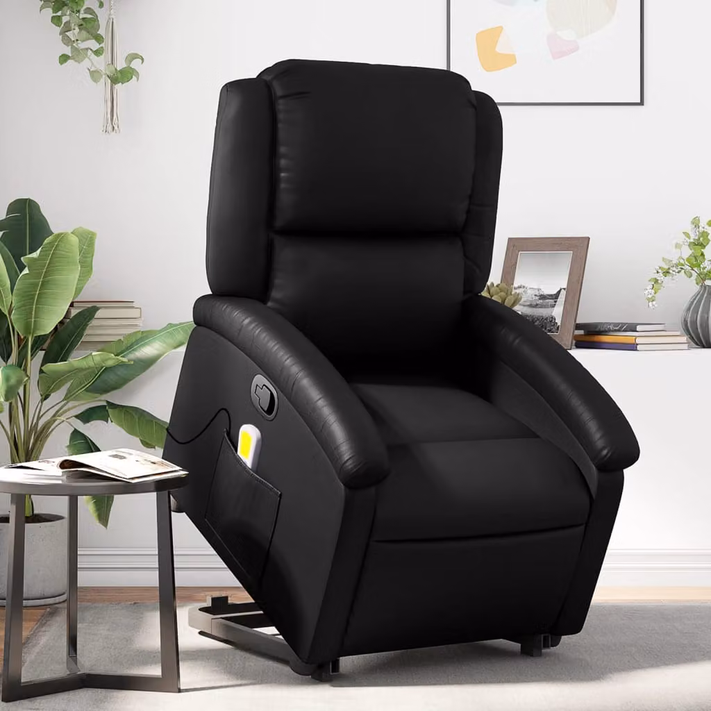 vidaXL Poltrona Alzapersona Reclinabile con Assistenza Elettrica in Similpelle Nera per Senior – 1