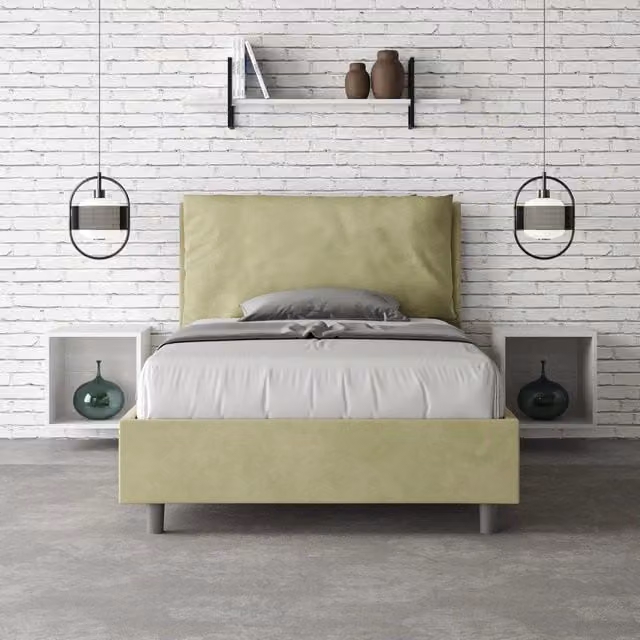 Letto una piazza e mezza contenitore Antea Large Ityhome imbottito in microfibra colore tè verde L/P: 130 x 190 cm