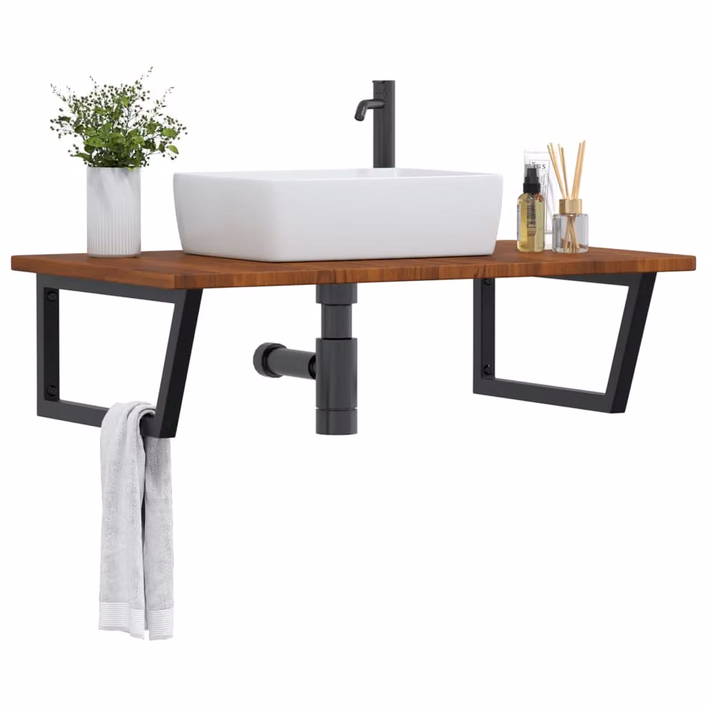 vidaXL Ripiano a Parete per Lavabo in Rovere e Metallo, Moderno, Multicolore, L: 100 cm, P: 60 cm, H: 25 cm