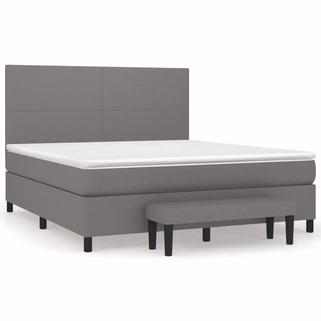 vidaXL Giroletto a Molle Ibrido con Materasso in Tessuto Grigio e Bianco L/P/H: 160 x 200 x 128 cm – 2