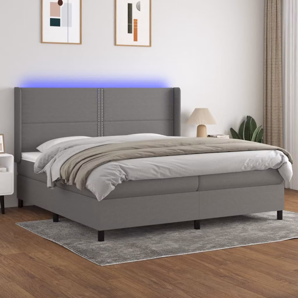 Letto con Materasso e Illuminazione LED vidaXL in Tessuto Grigio Scuro, L/P: 200 x 200 cm – 1