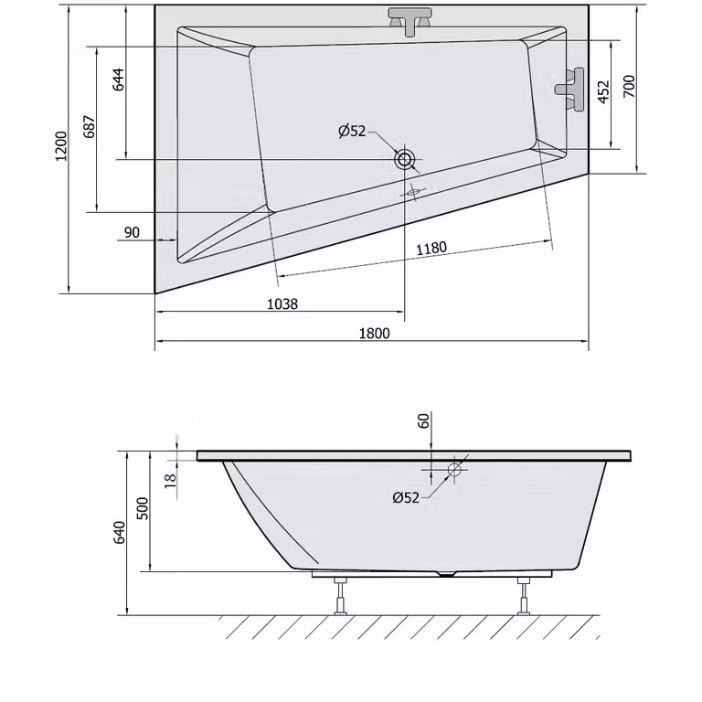 Vasche da bagno Polysan - Vasca asimmetrica Triangl L Slim, 1800x1200x500 mm, sinistra, bianco 19611S