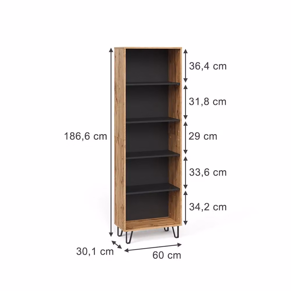 Scaffale Amber Vicco in Quercia, Colore Marrone, con ripiani regolabili, L: 60 cm, H: 186.6 cm – 2