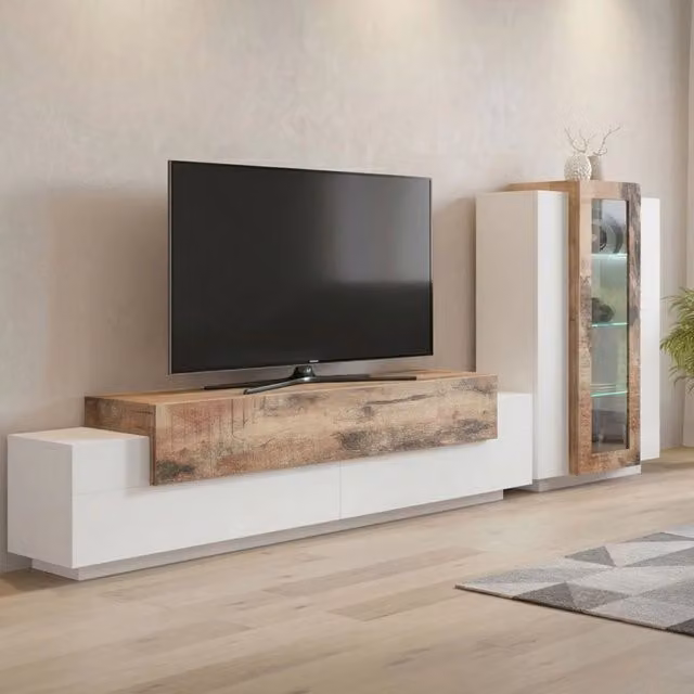 Isaia, Parete Attrezzata Modulabile Made in Italy, 45x280x120h cm Bianco Lucido
