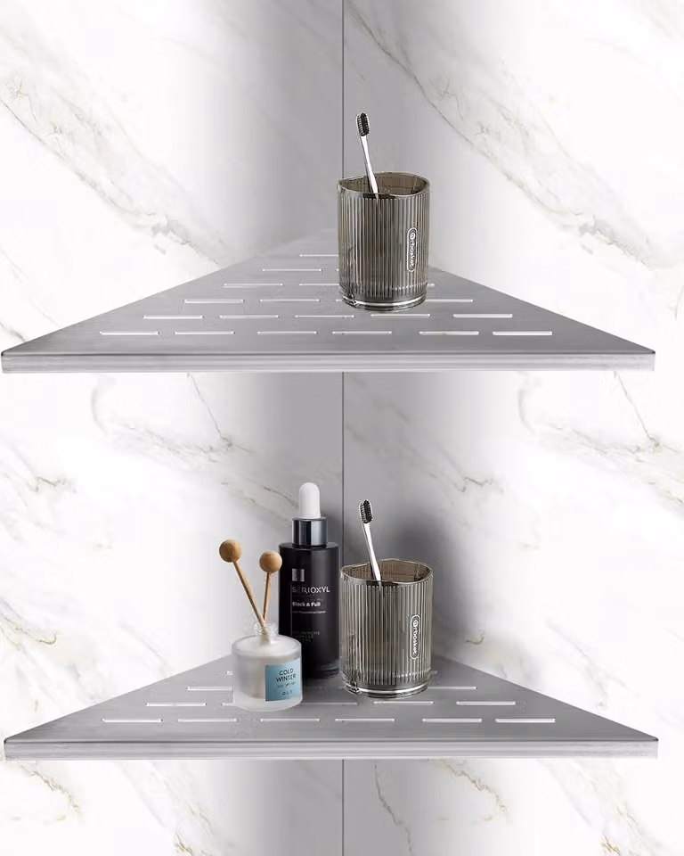 Ripiano angolare in acciaio inossidabile 304, dimensioni 253 x 253 x 355 mm, da installare senza foratura, ideale per il bagno