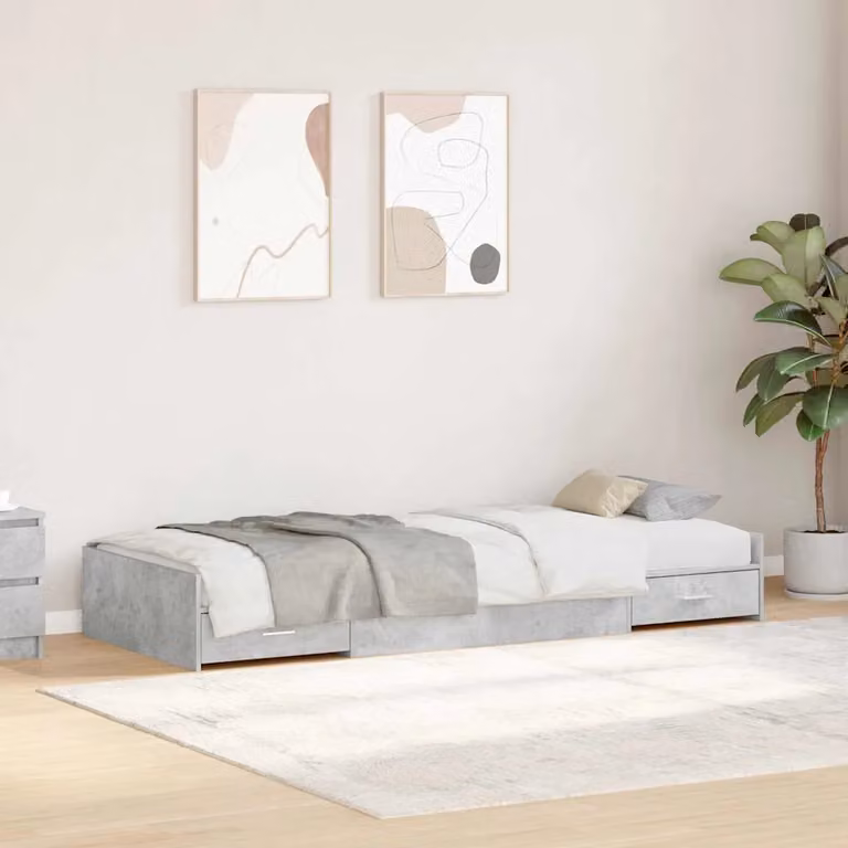 Struttura del letto con cassetto vidaXL in legno di pino, Grigio, L 80 x P 200 cm