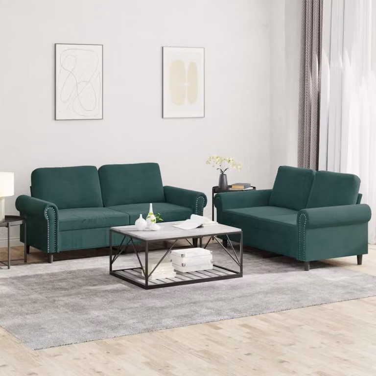 Maison Exclusive - Set divano a 2 posti con cuscini in velluto verde scuro