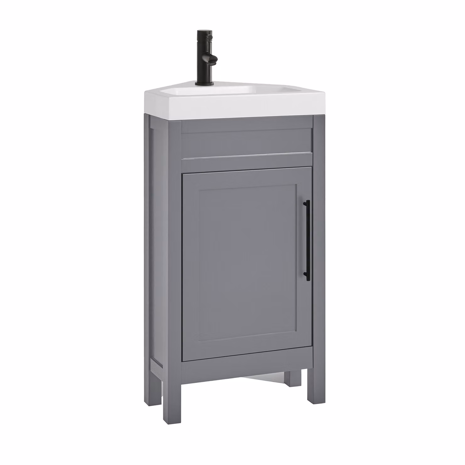 Mobile Bagno Angolare Grigio Chiaro da 450mm con Lavabo e Maniglia Moderna con Barra a T Nera - Warwick