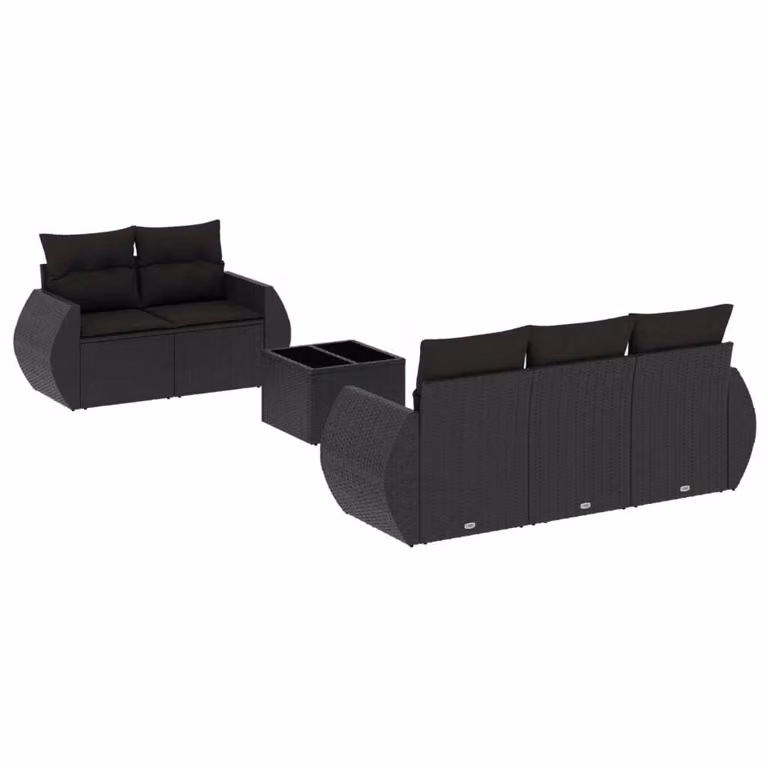 Set Divano da Giardino 6 pz con Cuscini Nero in Polyrattan