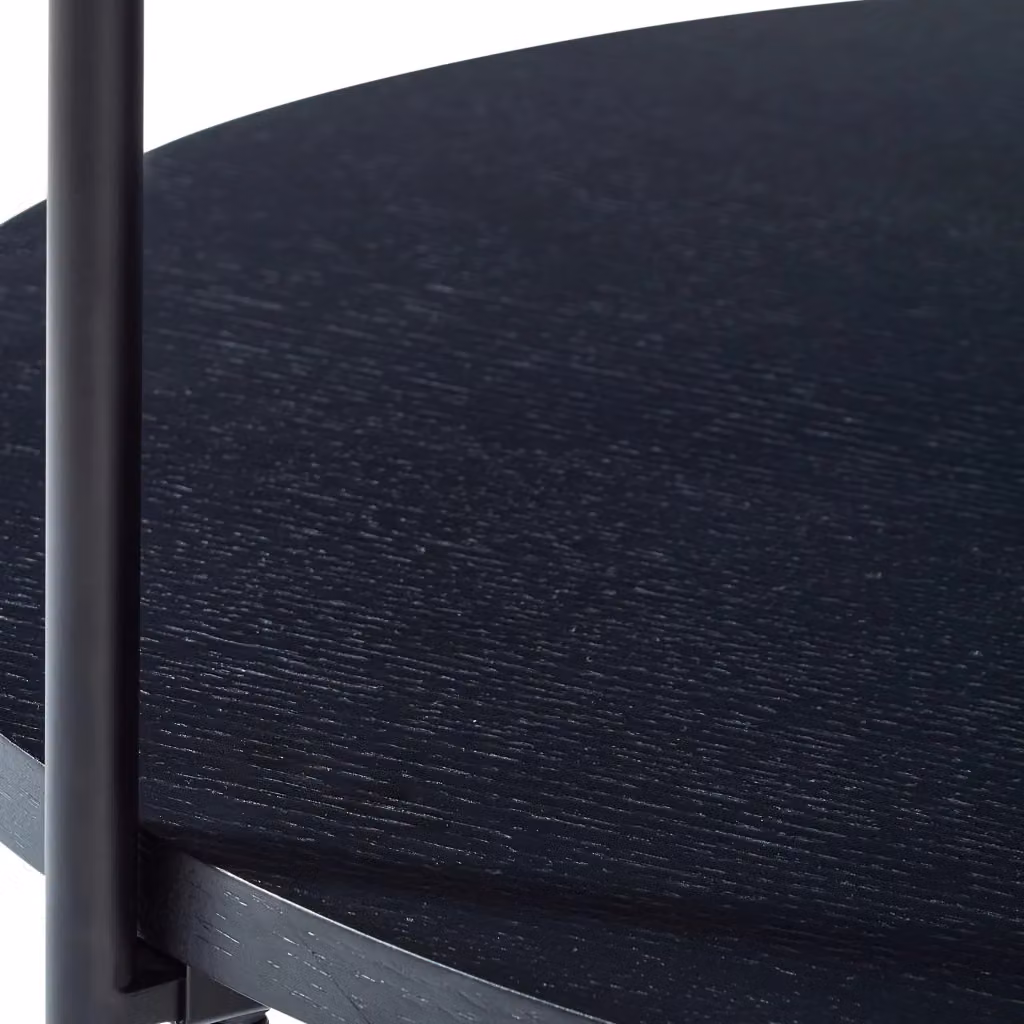 Tavolino basso rotondo OKWISH con 2 ripiani, struttura in legno massello e MDF, nero, per soggiorno, L/P/H: 69 x 69 x 38 cm – 2