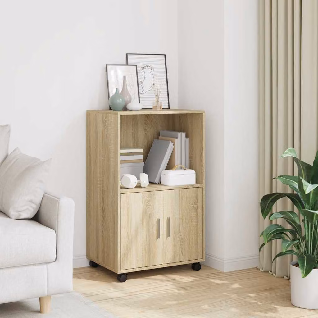 Mobiletto con Ruote vidaXL in Rovere Sonoma, Colore Marrone, L: 55 cm, P: 40 cm, H: 91 cm