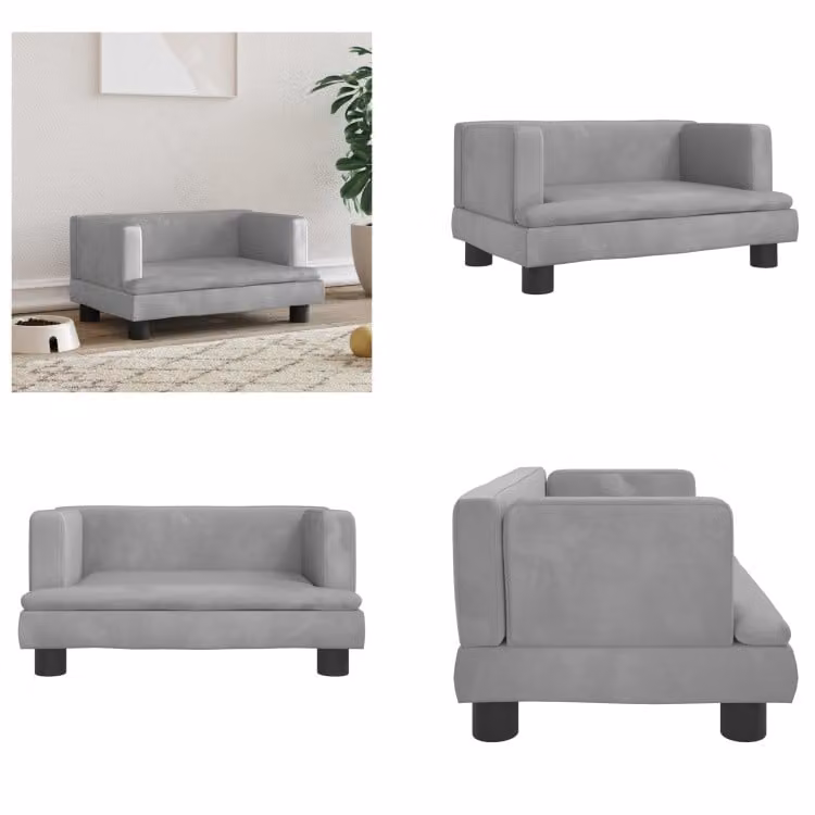 vidaXL Letto per cani grigio chiaro 60x40x30 cm in velluto - letto per cani - letti per cani - divano per cani - divano per animali domestici