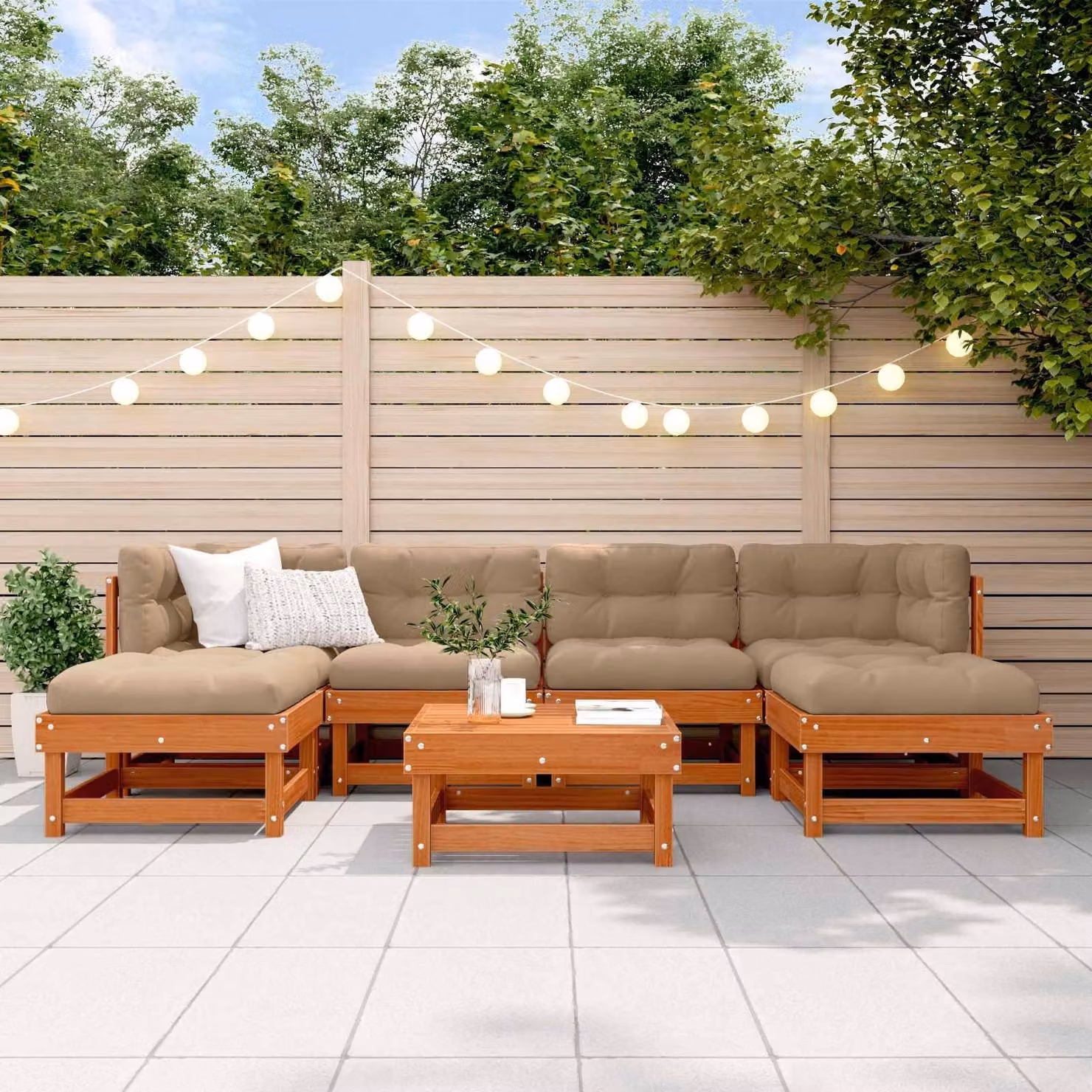 Maison Exclusive - Set da lounge per giardino, 7 pezzi, color marrone cera, legno di pino massello