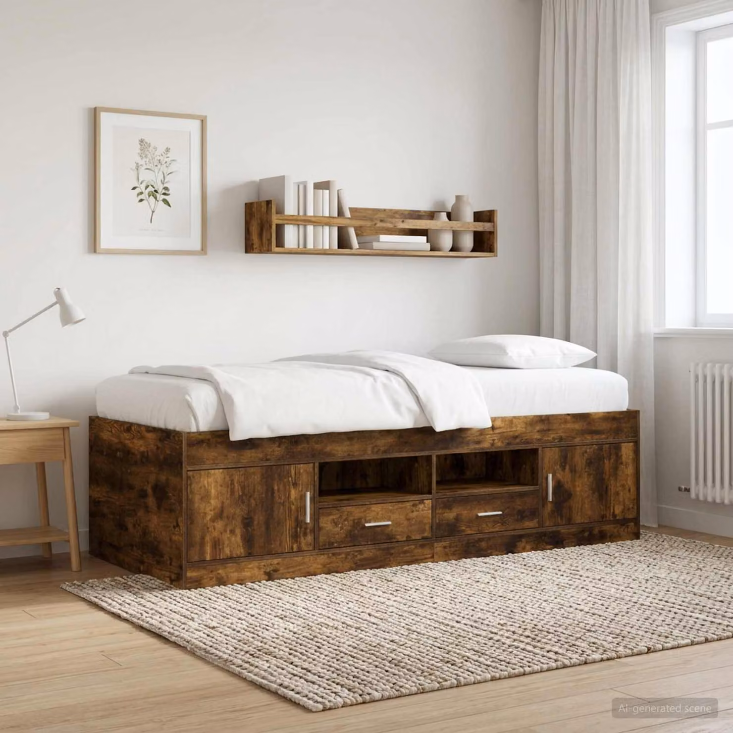 vidaXL Telaio letto con contenitore e cassetti in Rovere Fumo, L 80 x P 200 cm