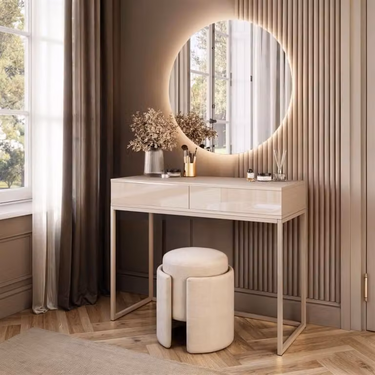Tavolino BLANCO GLAMOUR su struttura in cachemire con specchio LED