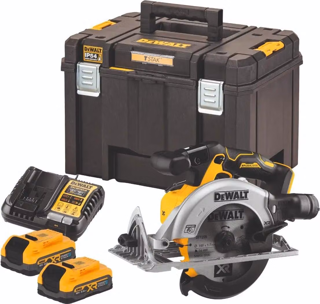 Sega circolare a batteria DEWALT da 18 V / 3,5 Ah, con 2 batterie e caricabatterie rapido