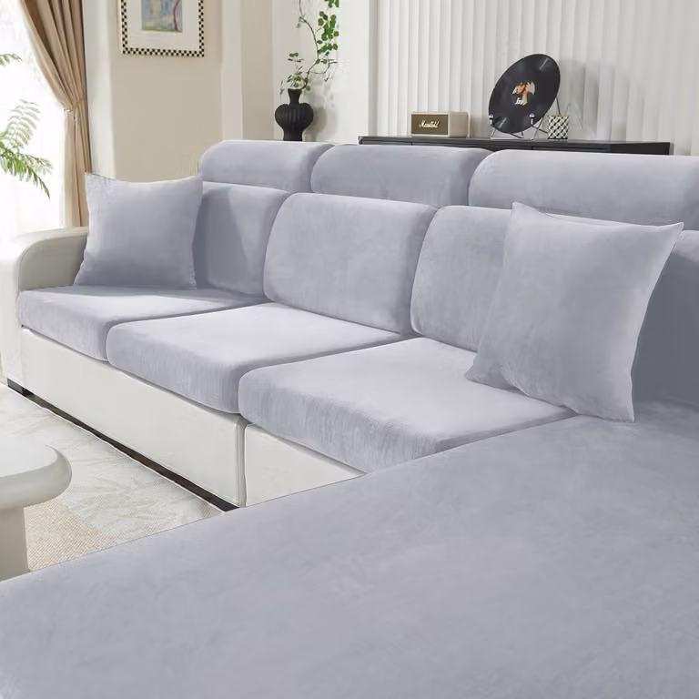 Copertura per cuscino da seduta, chaise longue, color argento-grigio, elasticizzata, antiscivolo, lavabile