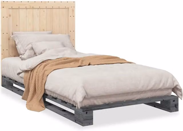 Letto singolo | Letto per adulti | Giroletto con Testiera Grigio 100x200 cm Legno Massello di Pino