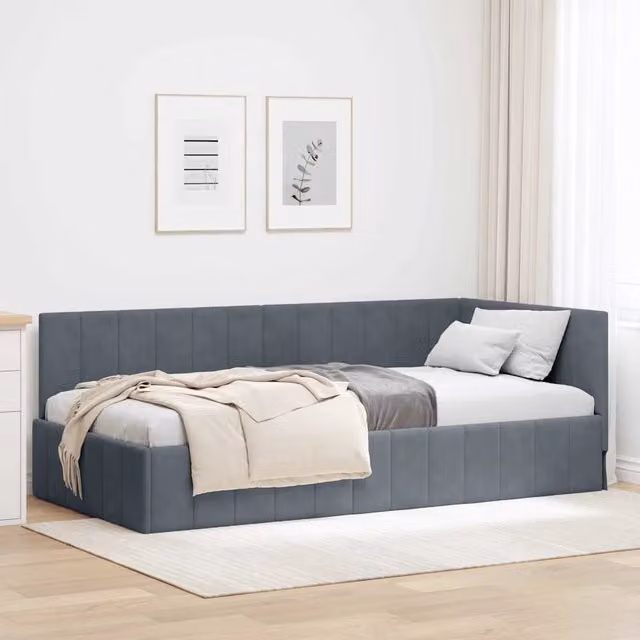 Letto ad angolo vidaXL in velluto grigio con doghe in legno, L/P/H: 190 x 90 x 72 cm – 1