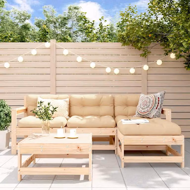 Set Salotto da Giardino vidaXL in Legno di Pino con Cuscini Marrone e Beige