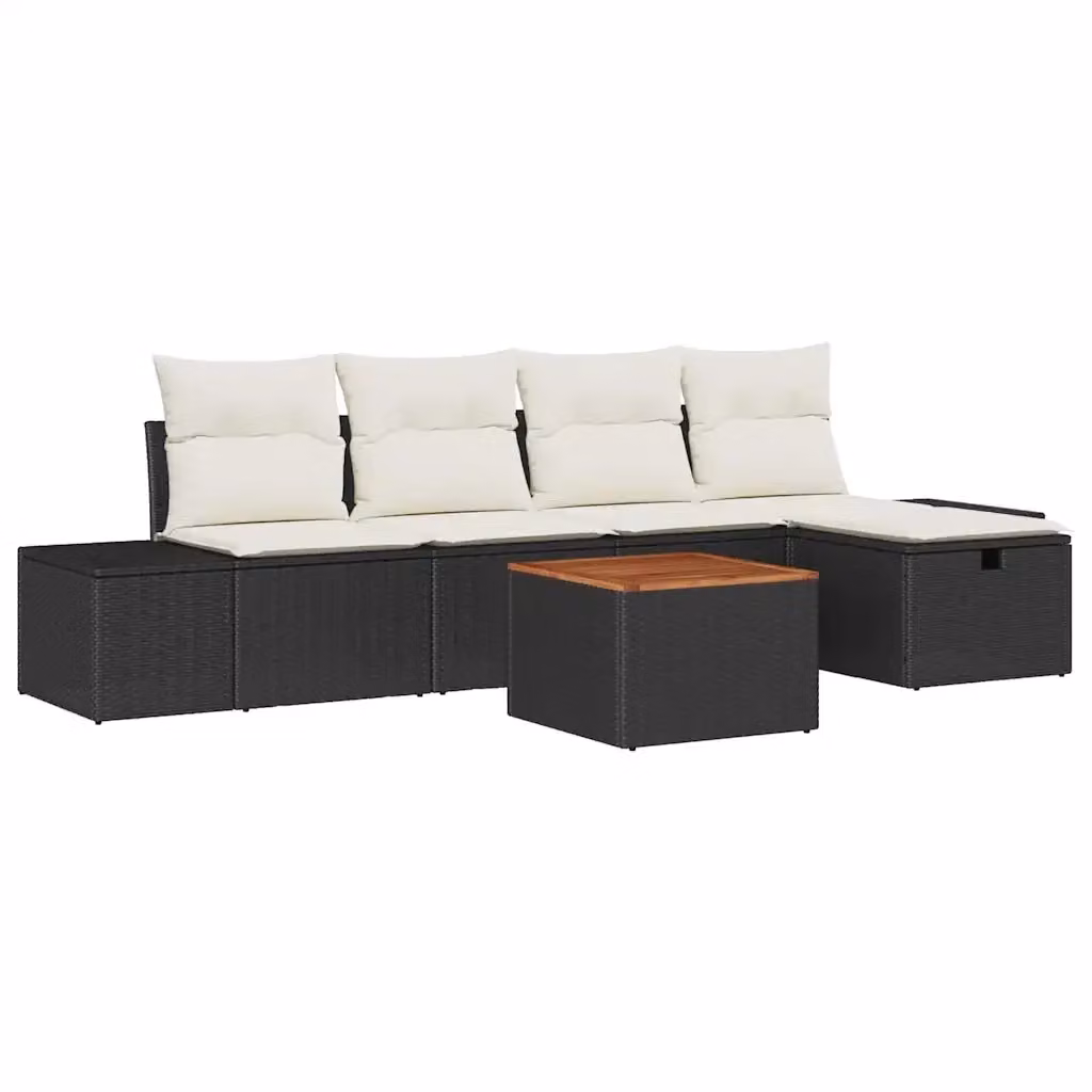 Set Divano da Giardino a L vidaXL in Polyrattan Nero con Cuscini e Tavolino da 6 Pezzi – 2
