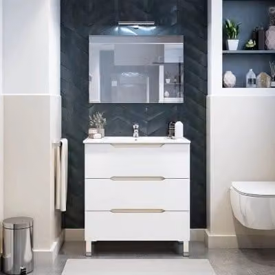 Mobile bagno da terra Brillo bianco e rovere con top e specchio L 80 cm x P 45 cm x H 86 cm – 1