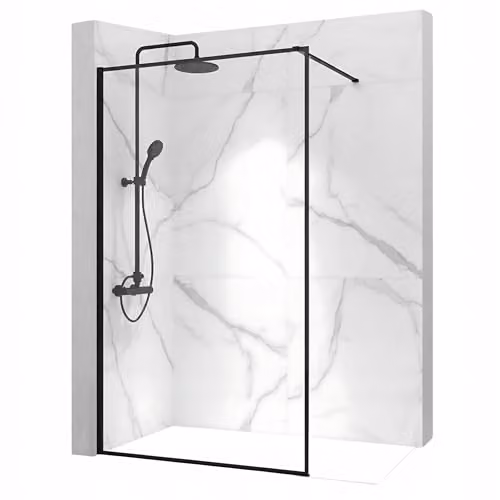Rea - Parete Doccia Bler 120 Walk In Vetro Temperato Di Sicurezza Trasparente 8 mm (Nero Opaco)