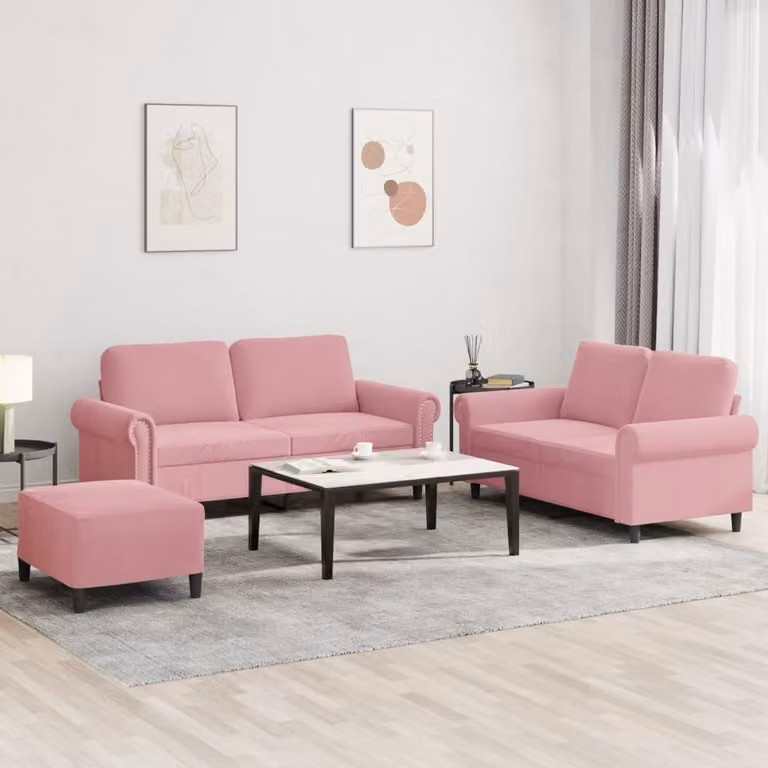 Maison Exclusive - Set divano a 3 pezzi con cuscini in velluto rosa