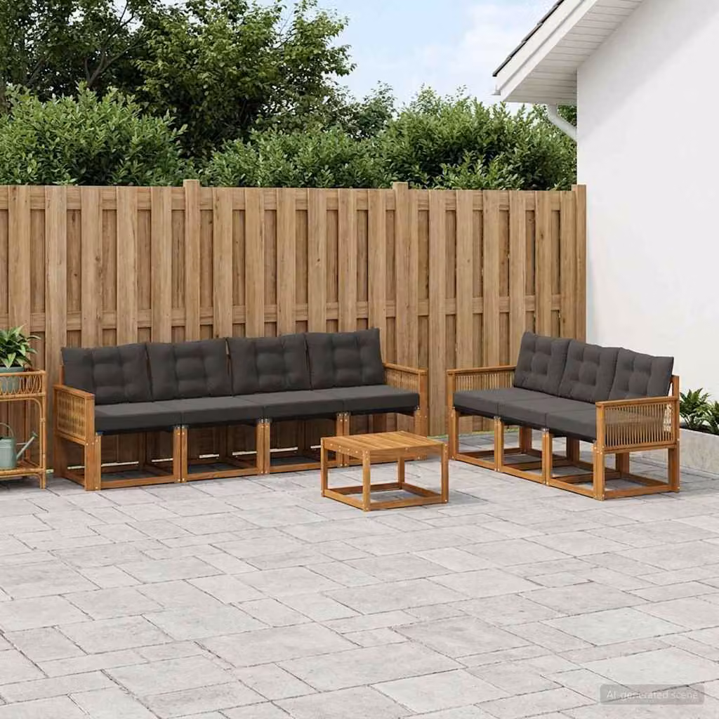 Set di divani da esterno vidaXL 8 pezzi in legno di acacia con tavolino e cuscini, colore marrone e nero