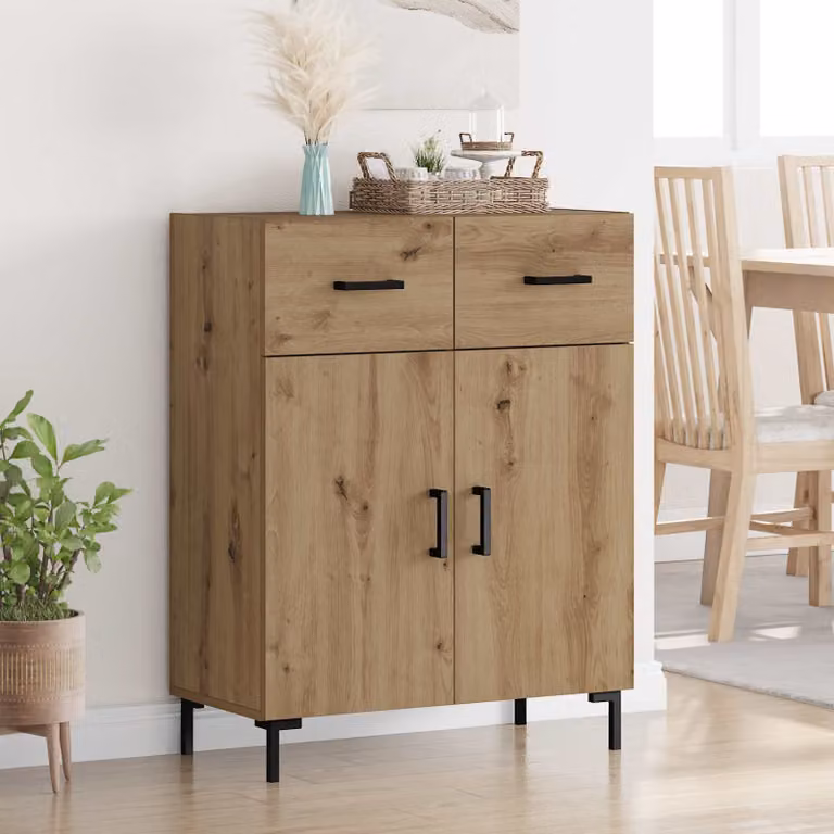 Credenza moderna vidaXL in legno e metallo color marrone L: 69,5 cm, P: 34 cm, H: 90 cm
