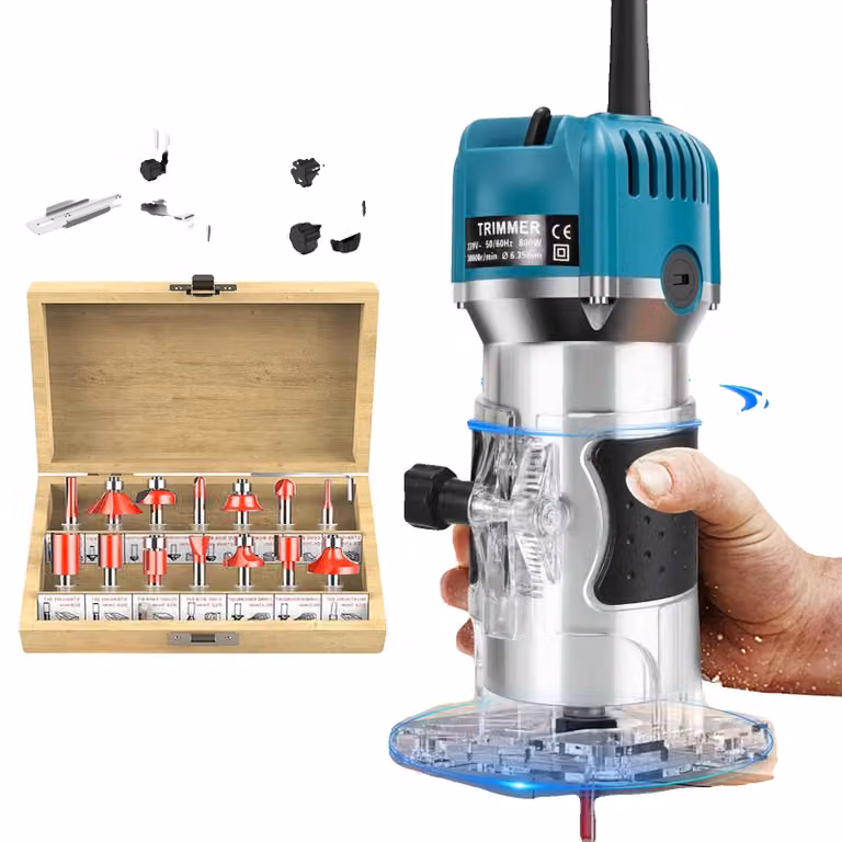 Trimmer elettrico, 800 W, fresatrice ad alta velocità da 30.000 giri/min, con 15 punte
