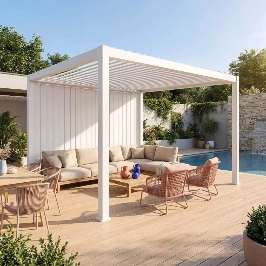 Pergola bioclimatica Sweeek in alluminio bianco con pannello verticale, L: 4 m x P: 3 m – 2