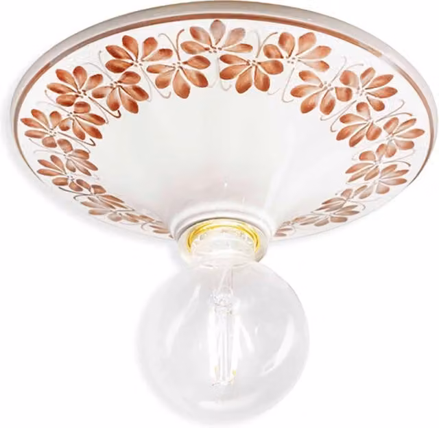Plafoniera Grande Classica Trieste Ferroluce Bianco Decorato con Filo Marrone, 1 Luce E27, a Soffitto