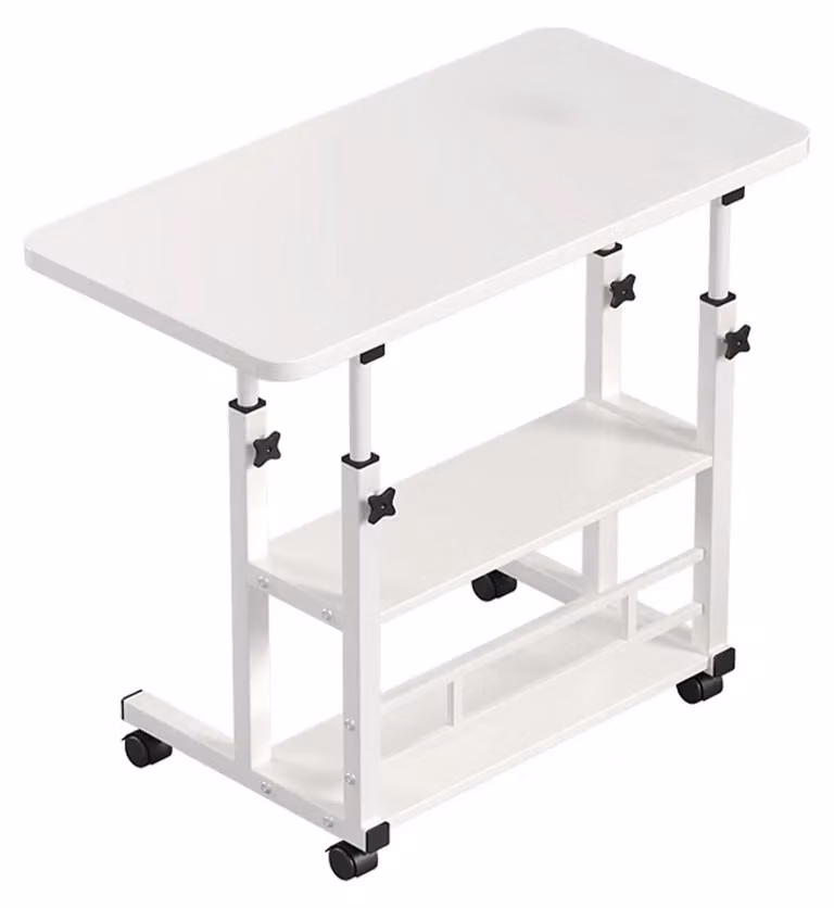 Tavolo per computer - Tavolo mobile in piedi/per laptop - Regolabile in altezza - Con rotelle - Ripiani - Struttura in metallo - Bianco