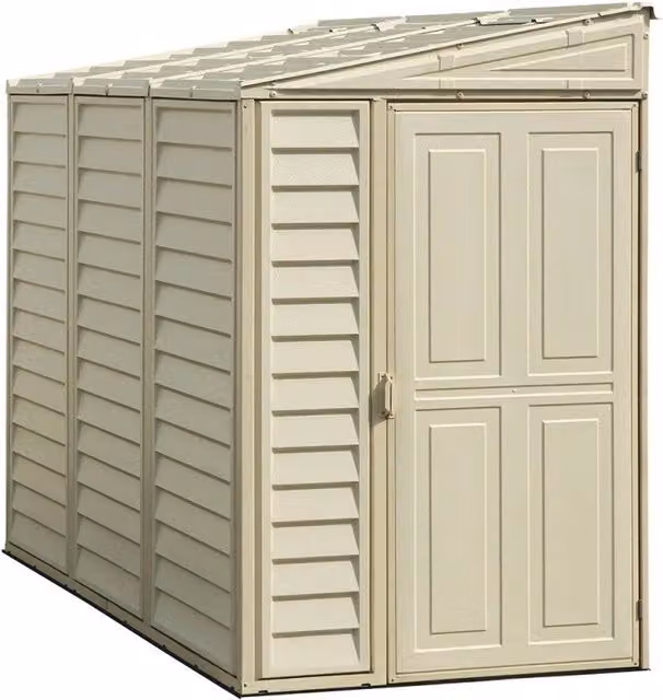 Casetta da Giardino Porta Attrezzi GIORDANOSHOP con Doppia Porta e Serratura in PVC e Acciaio, Colore Beige, L: 122 cm, P: 240 cm, H: 188 cm