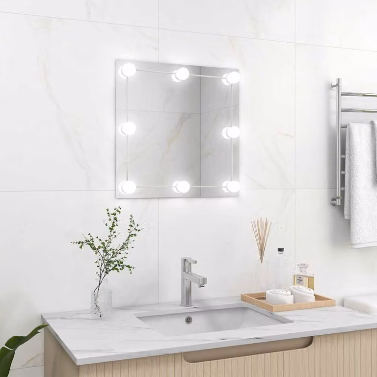 Specchio da parete quadrato con luci LED vidaXL in vetro bianco e argento