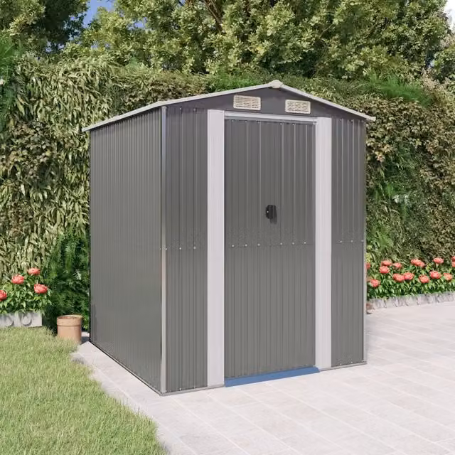 Capanno da Giardino Videx in Acciaio Zincato Grigio con Tetto a Capanna e Porte Scorrevoli L/P/H: 192 x 191 x 223 cm