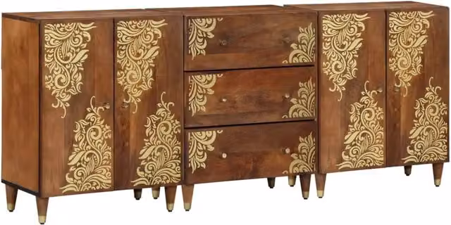 Set di 3 armadi da bagno moderni vidaXL in legno color marrone e oro, sospesi a parete, L: 180 cm, P: 33 cm, H: 75 cm